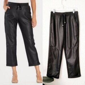 Peyton Jensen Leather Pu Jogger Black Pants Women Size Medium